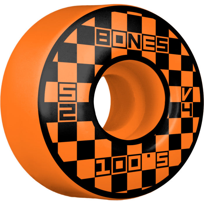 Bones 100's Block Party V4 Wide Skateboard Wheels Orange - 52mm