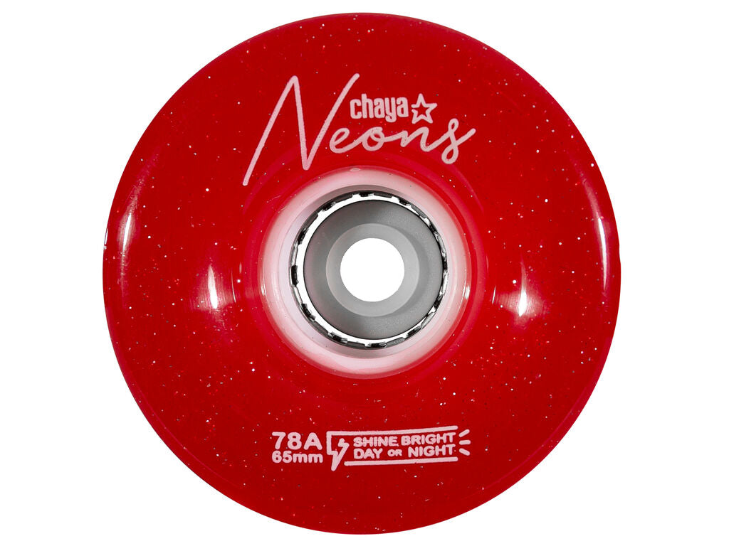Chaya Neons LED Light Up Roller Skate Wheels Red 65mm 78a - 4 Pack