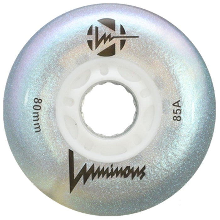 Luminous Light Up Inline Skate Wheels White Glitter 4 Pack Slick's