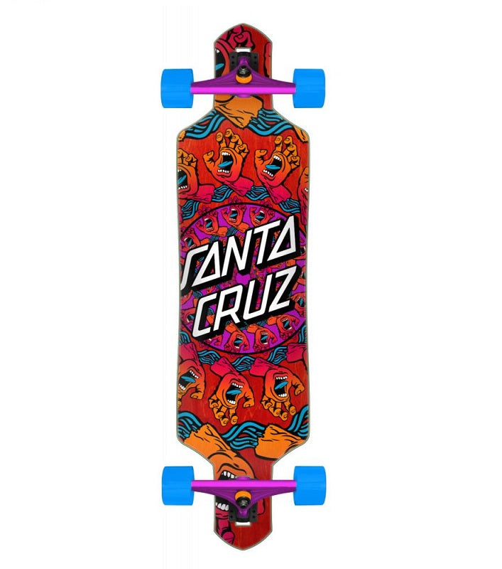 Longboard Santa Cruz Drop Thru 36" X 9" Floral Flame Dot Rose