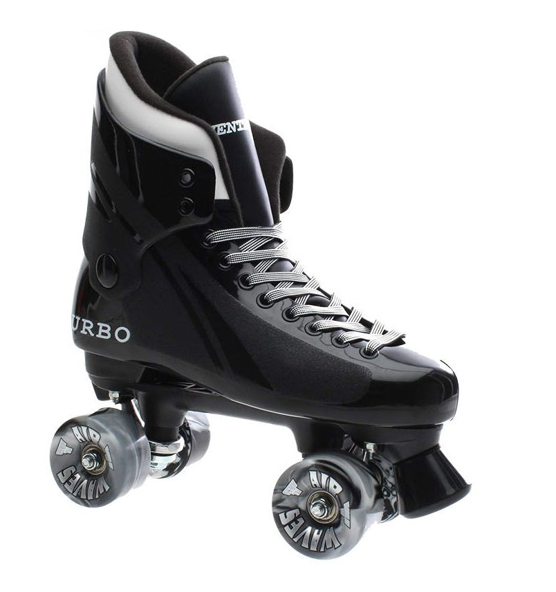 Ventro Pro Turbo Quad Roller Skates - Black/White Swirl Airwaves Wheels