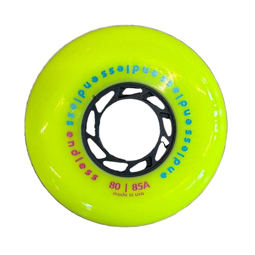 Endless Neon Yellow 80mm Wheels with ILQ 9 Classic plus bearings - Set of 4