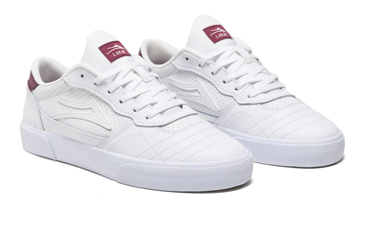 Lakai Cambridge Skate Shoes - White/Burgundy Leather