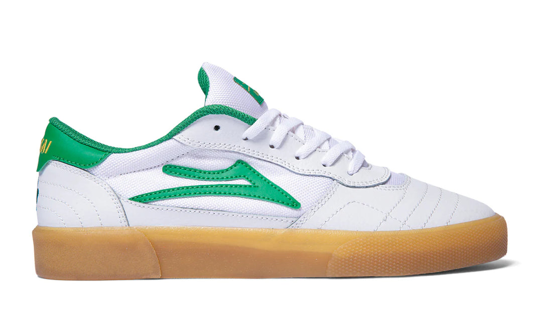 Lakai Cambridge Skate Shoes White Leather/Green