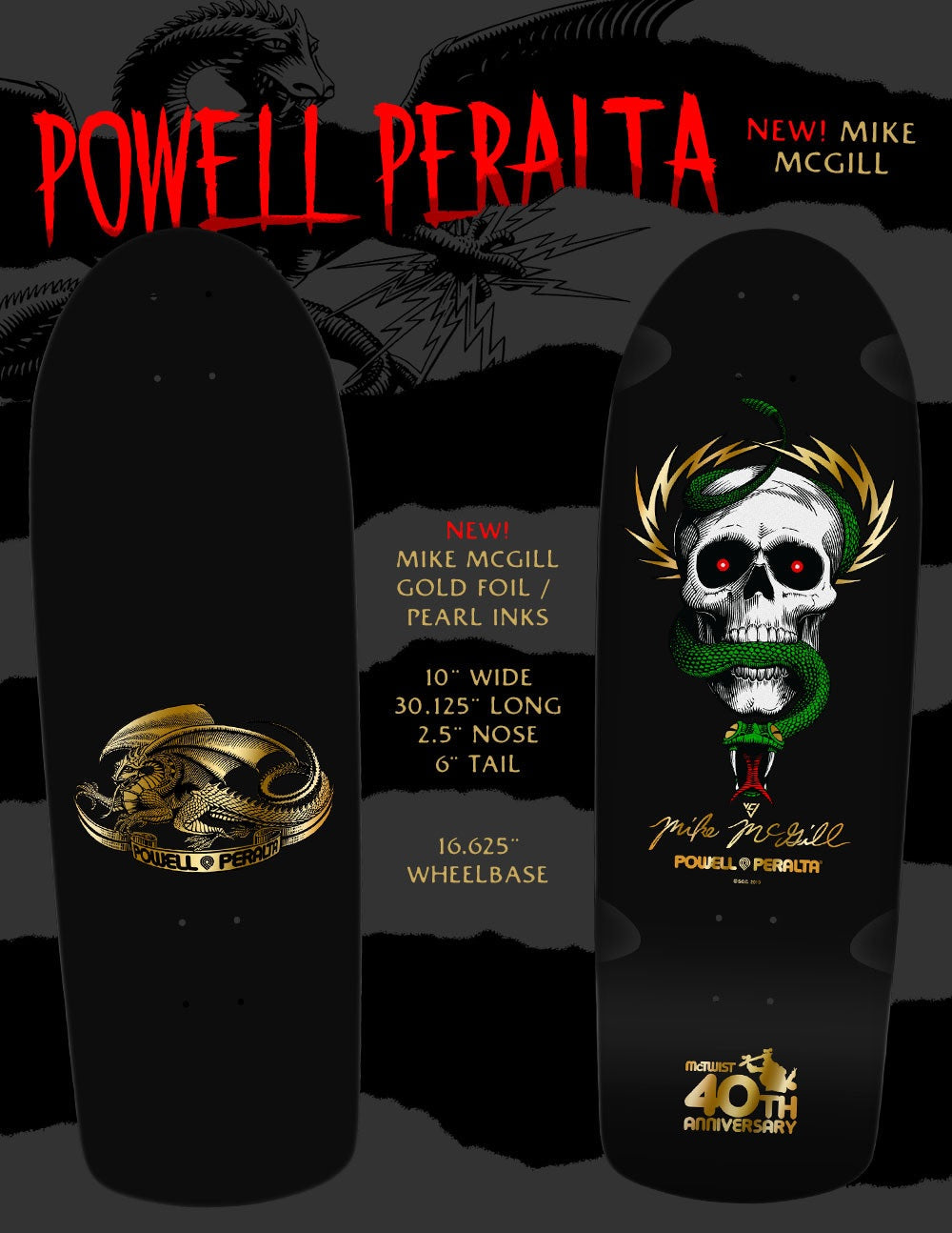 Powell Peralta McGill Skull and Snake 40th Anniversary Skateboard