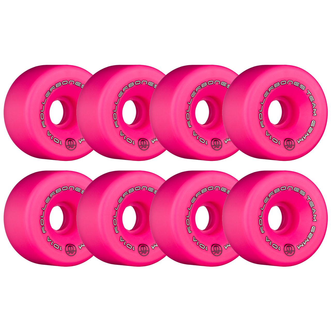 Rollerbones Team Logo Wheels Pink 62mm 101a - Set of 8