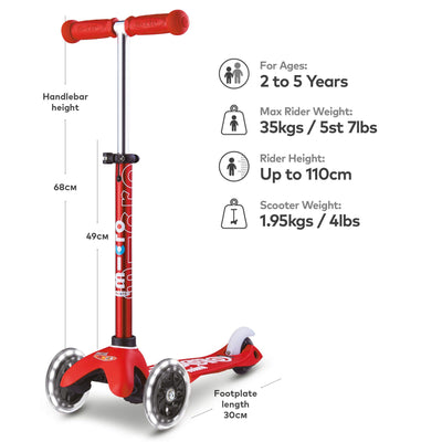 Mini Micro Deluxe LED Scooter - Red