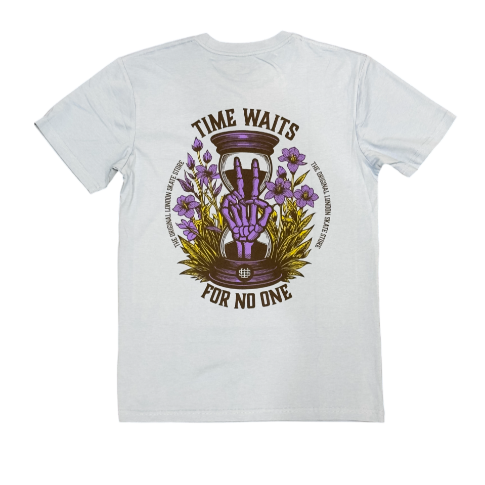 Slick's Skate Store Time Waits T-Shirt - Carolina Blue