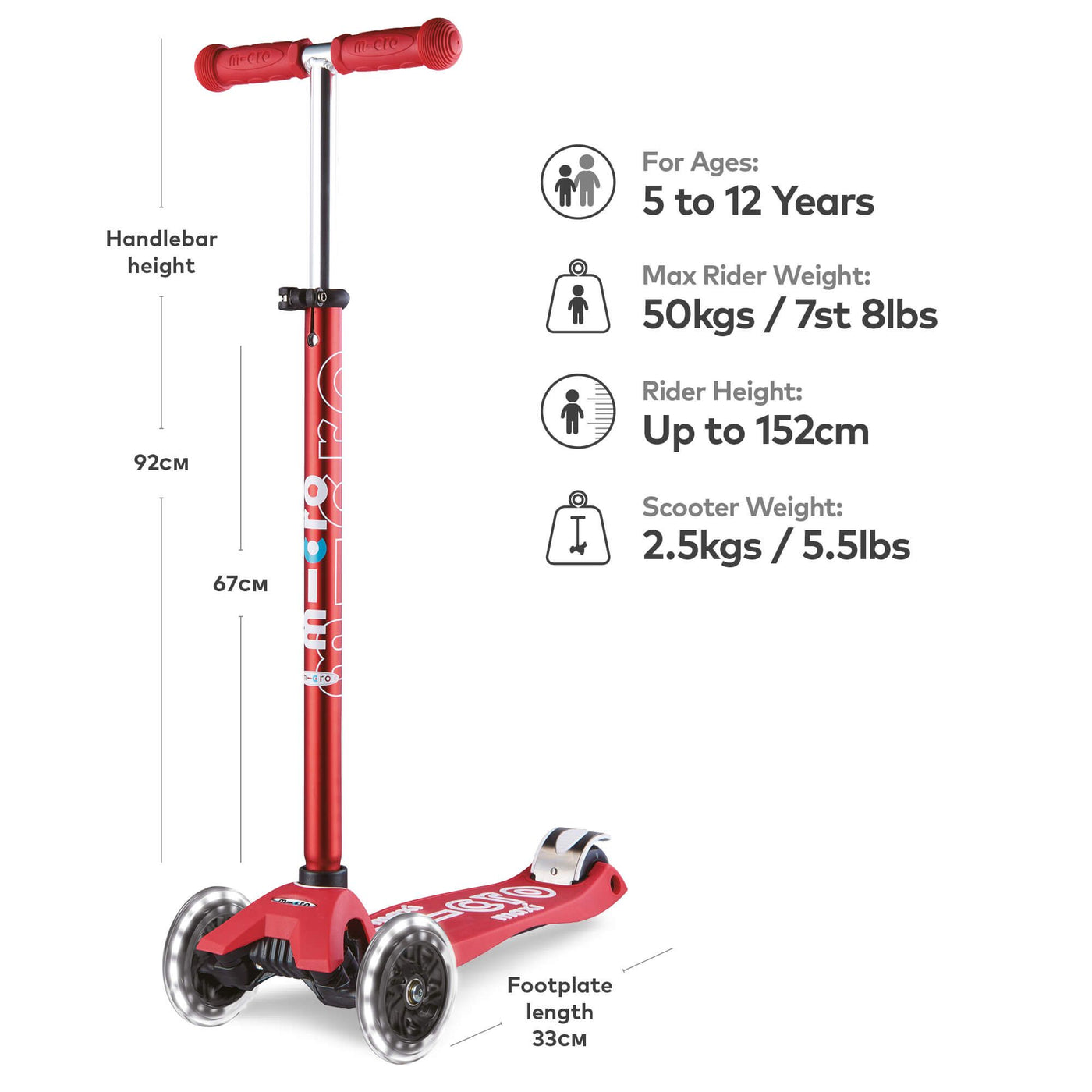 Maxi Micro Deluxe LED Scooter - Red