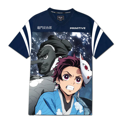 Camiseta de malla Primitive X Demon Slayer Tanjiro - Azul marino 