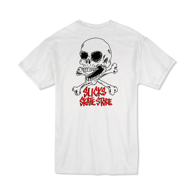 Camiseta Slick's Skate Store Crossbones - Blanco