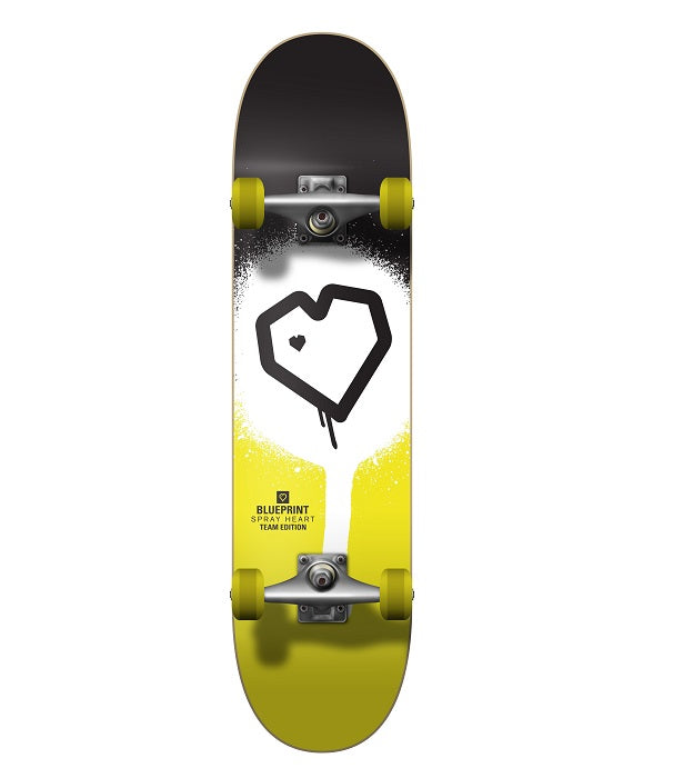 Blueprint Spray Heart Black/Yellow Skateboard - 7.25"