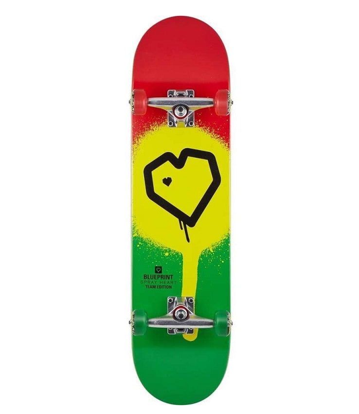 Blueprint Spray Heart Rasta Skateboard - 8.0"