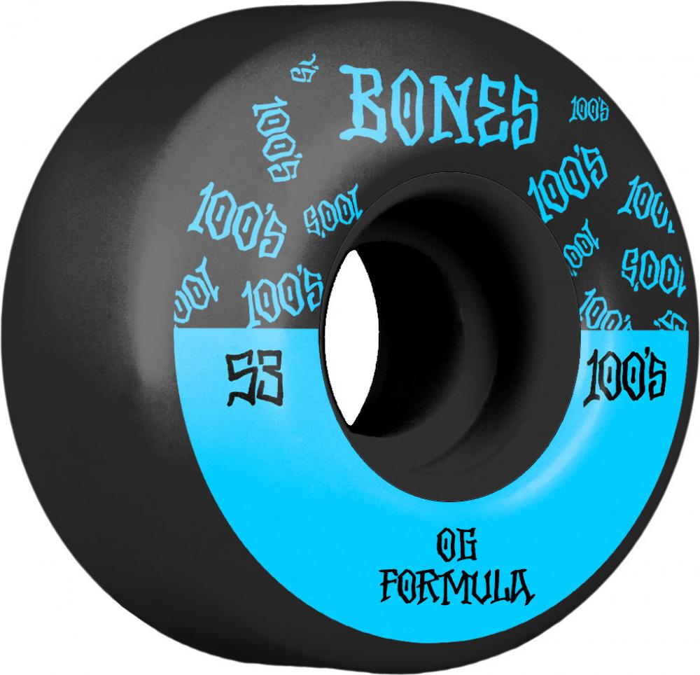 Roues de skateboard Bones 100's #13 V4 larges noires - 53 mm