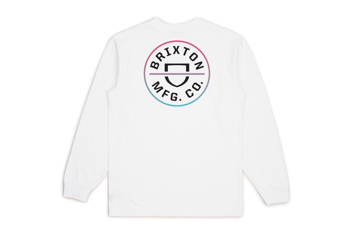 Camiseta Brixton Crest Standard de manga larga - Blanco/Azul claro/Rosa