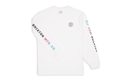 Camiseta Brixton Crest Standard de manga larga - Blanco/Azul claro/Rosa