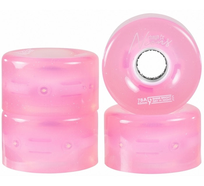 Chaya Neons Roues de patins à roulettes lumineuses à LED Rose 65 mm 78a - Paquet de 4