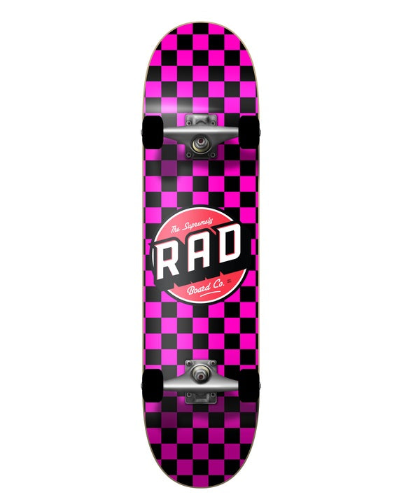 Rad Checkers 2 Dude Crew Skateboard Black/Pink - 7.0"