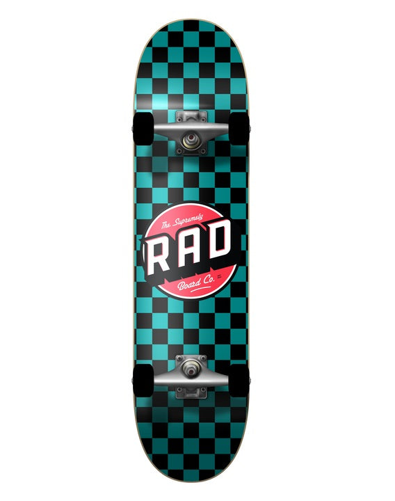 Rad Checkers 2 Dude Crew Skateboard Black/Teal - 7.25"