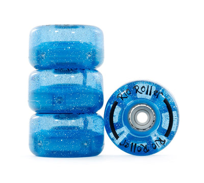Rio Roller - Roues de patins à roulettes lumineuses à paillettes bleues 58 mm - Lot de 4