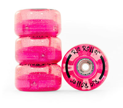 Rio Roller - Roues de patins à roulettes lumineuses à paillettes roses 58 mm - Lot de 4