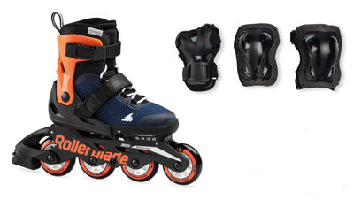 Paquete combinado de patines para niños ajustables Rollerblade Microblade - azul/naranja